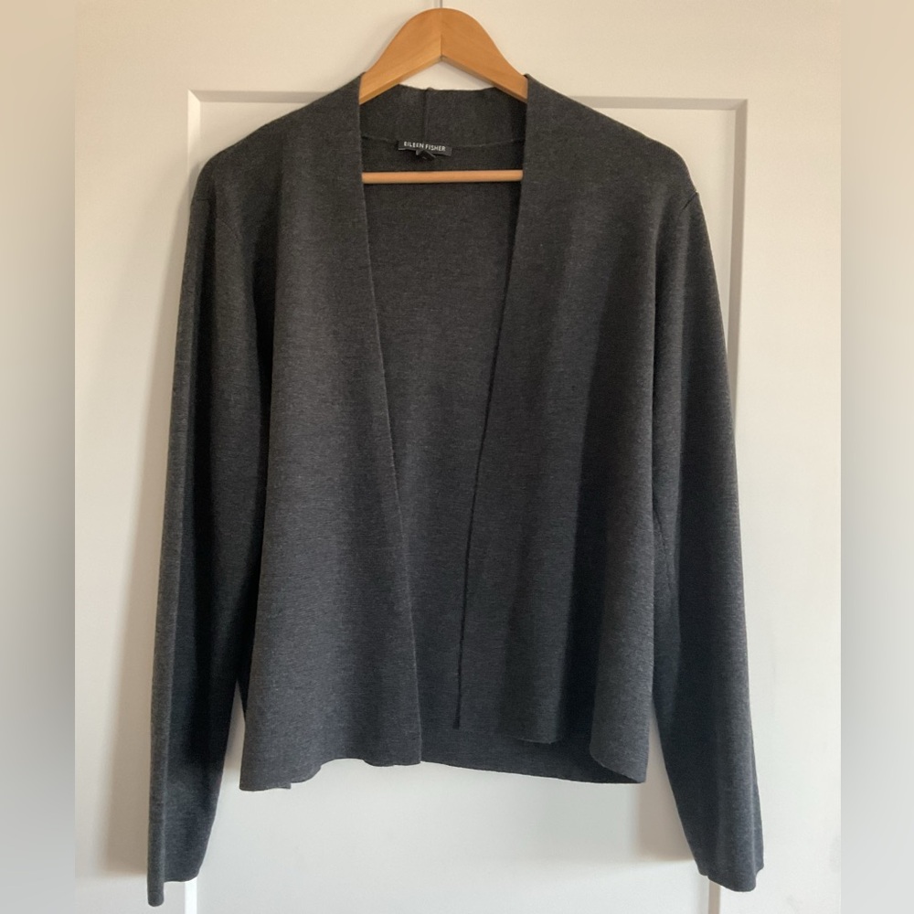 Eileen Fisher Charcoal Open-Front Knit Cardigan